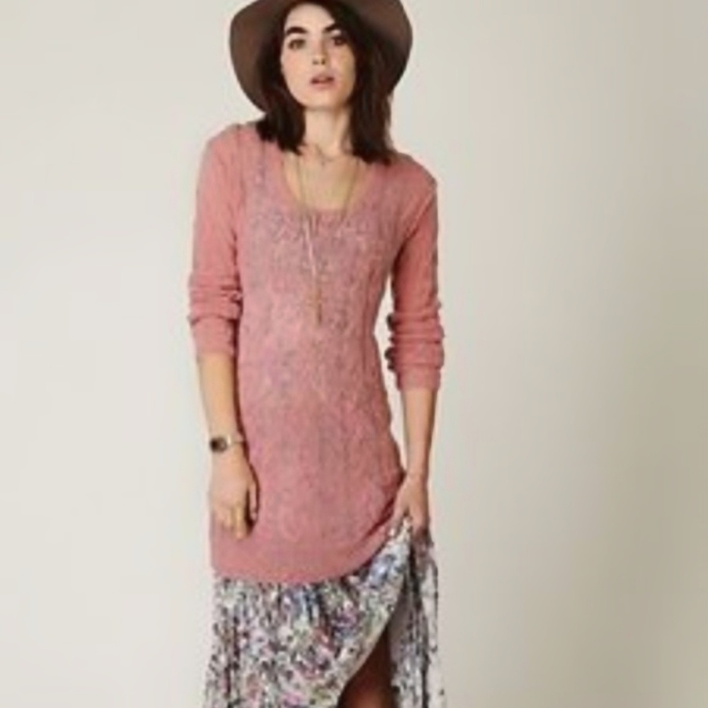 Free People Mohair Cable Knit Blush Sweater Dress
